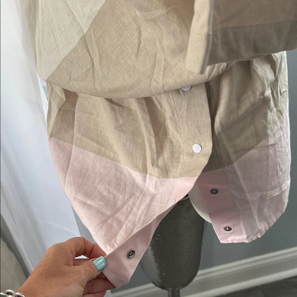 🍦NWOT🍦Tory Burch Beige and Cream Linen Blend Blouse - Picture 7 of 10